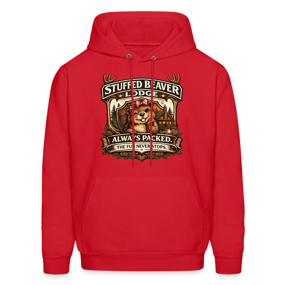 Stuffed Beaver Lodge Funny Adult Hoodie Color: Red