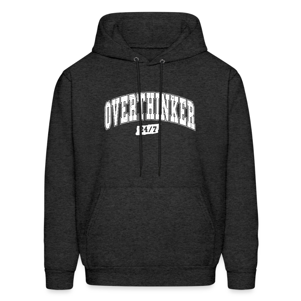 Overthinker 24/7 Funny Hoodie – White Arched Letters - charcoal grey