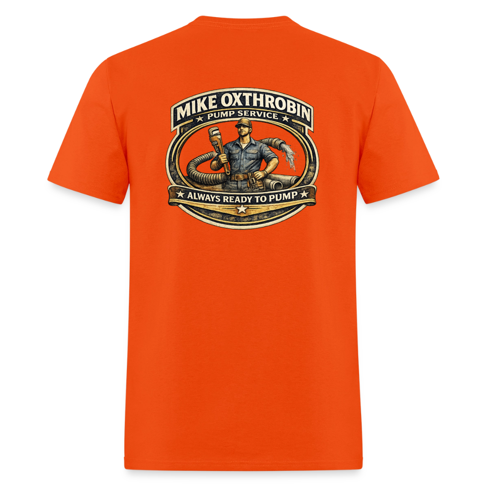 Mike Oxthrobin Pump Service Double-Sided Funny Humor Tee Color: dark red