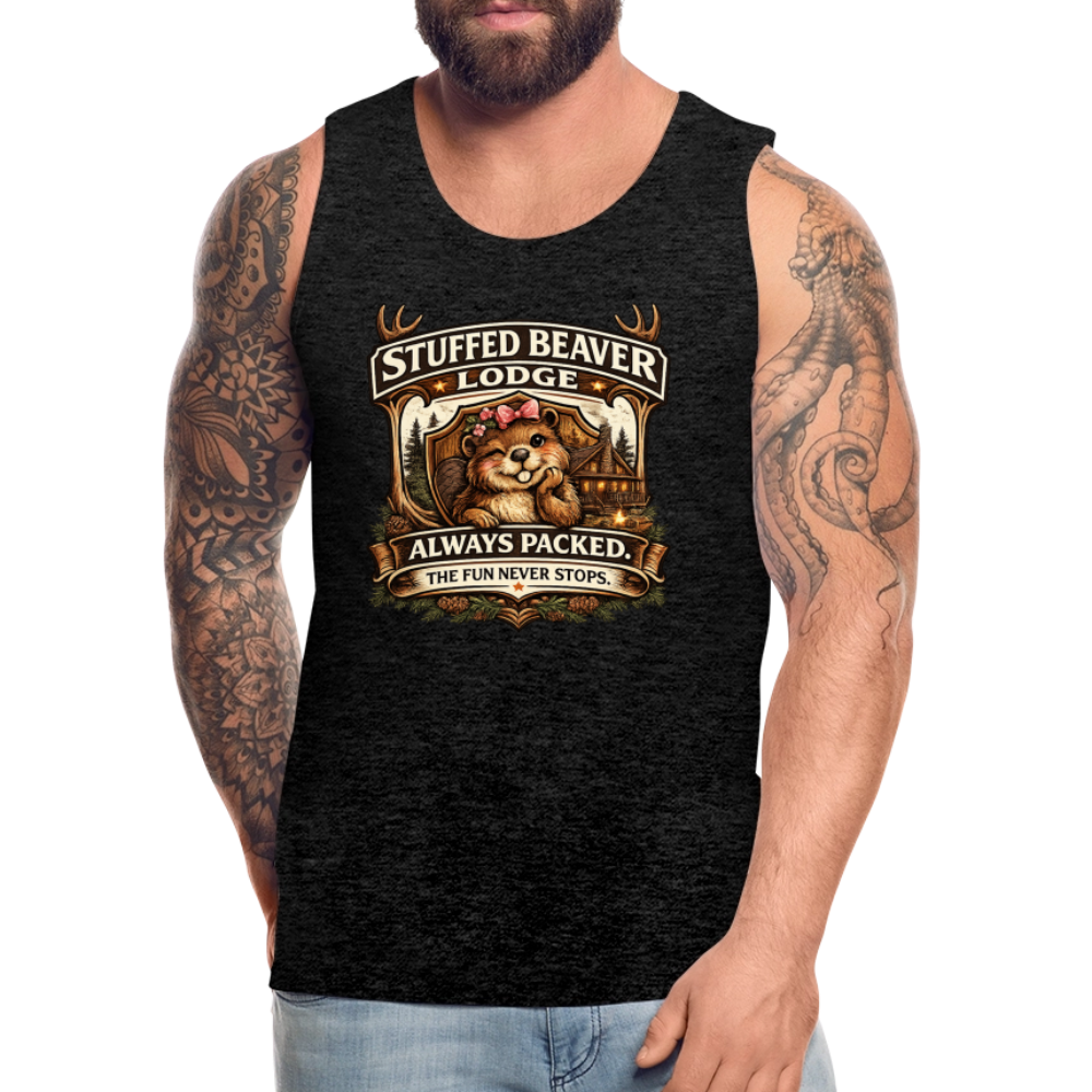 Stuffed Beaver Lodge Funny Adult Tank Top Color: Charcoal Grey