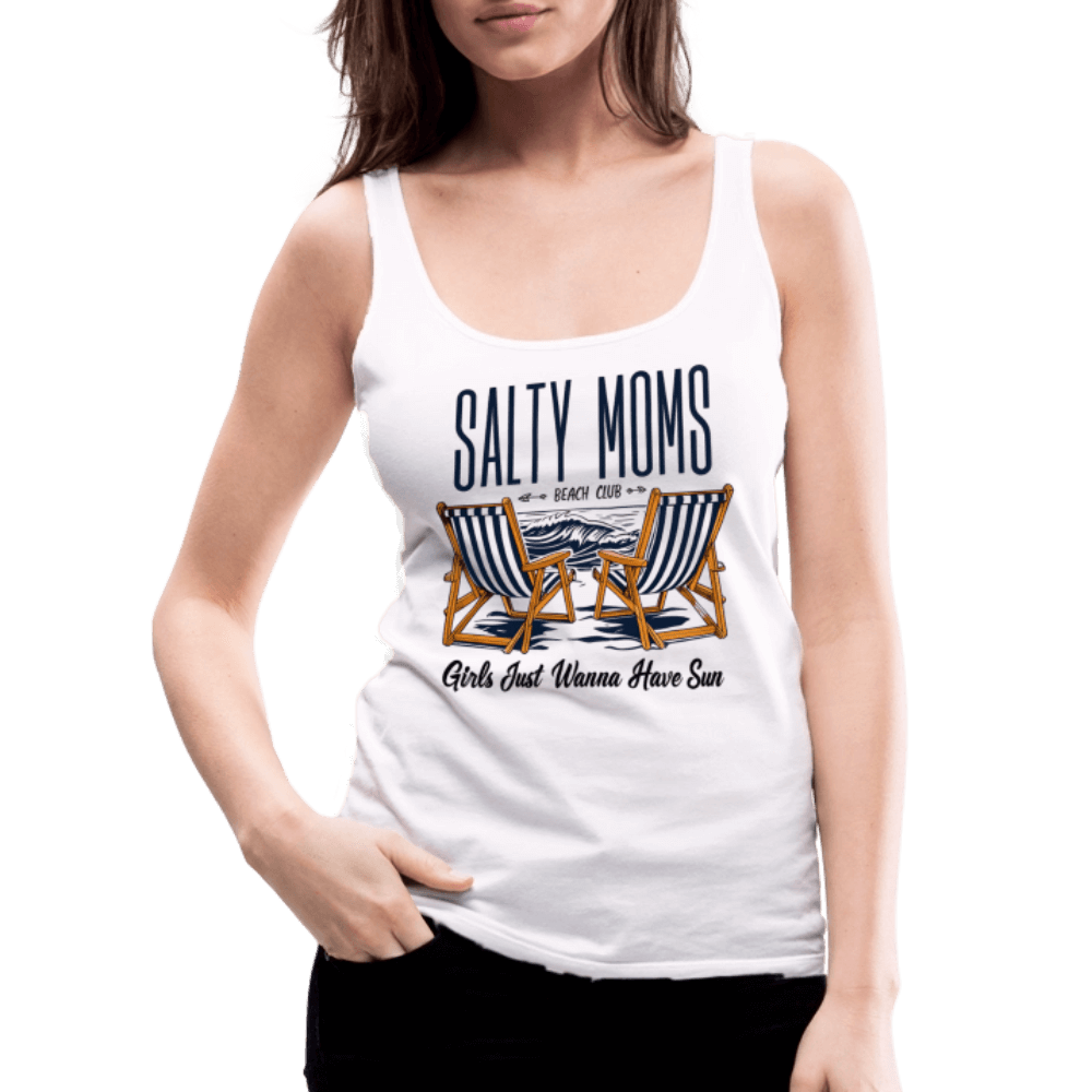 Salty Moms Beach Club Women’s Tank – Fun Beach Vibes - white