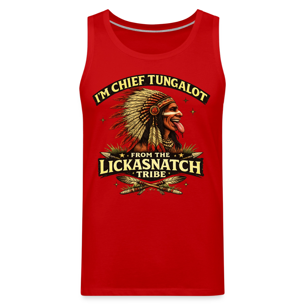 Chief Tungalot Lickasnatch Tribe Funny Tank Top Color: Royal Blue