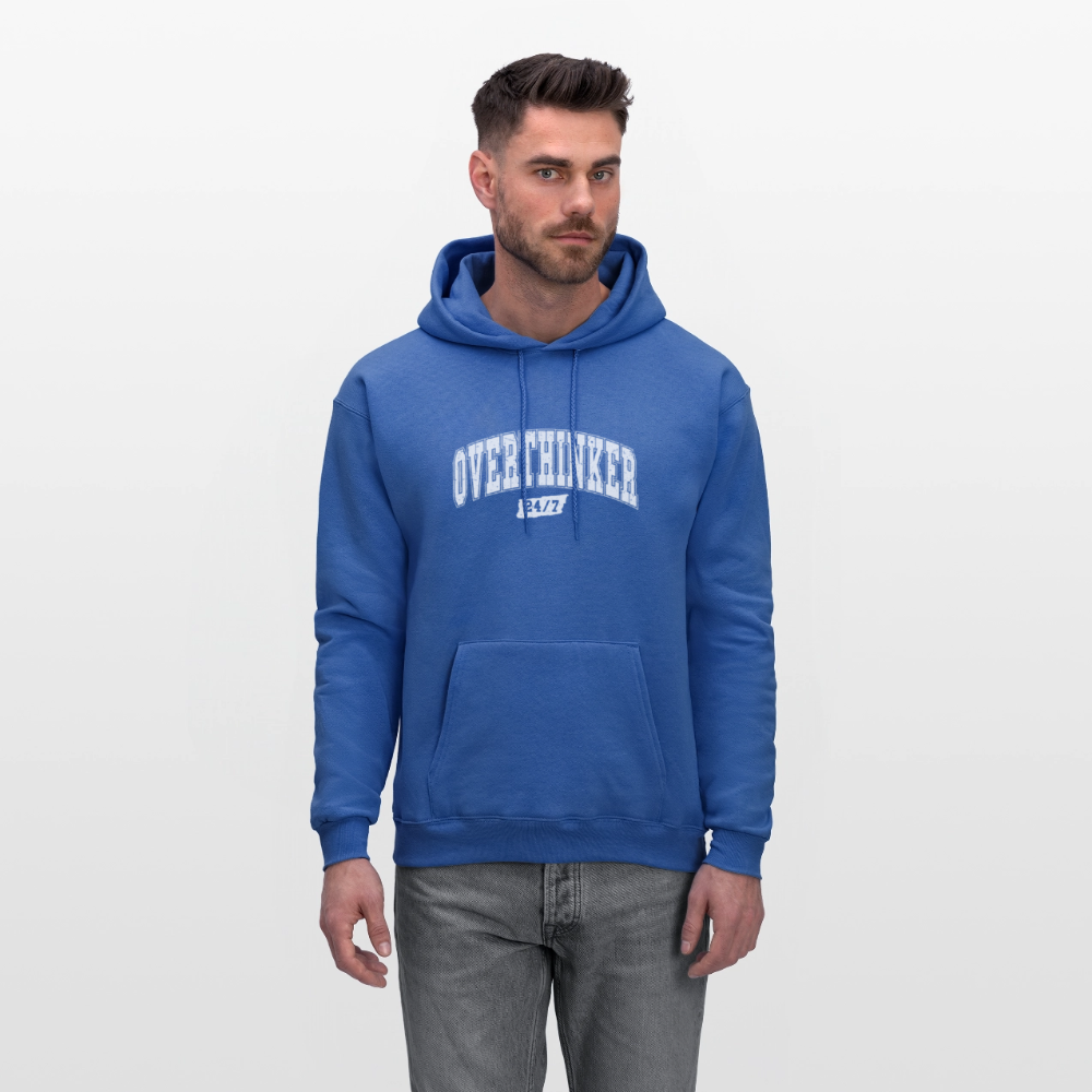 Overthinker 24/7 Funny Hoodie – White Arched Letters - royal blue