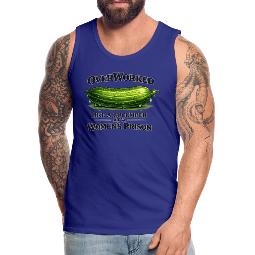 OverWorked Cucumber Funny Adult Humor Tank Top Color: White