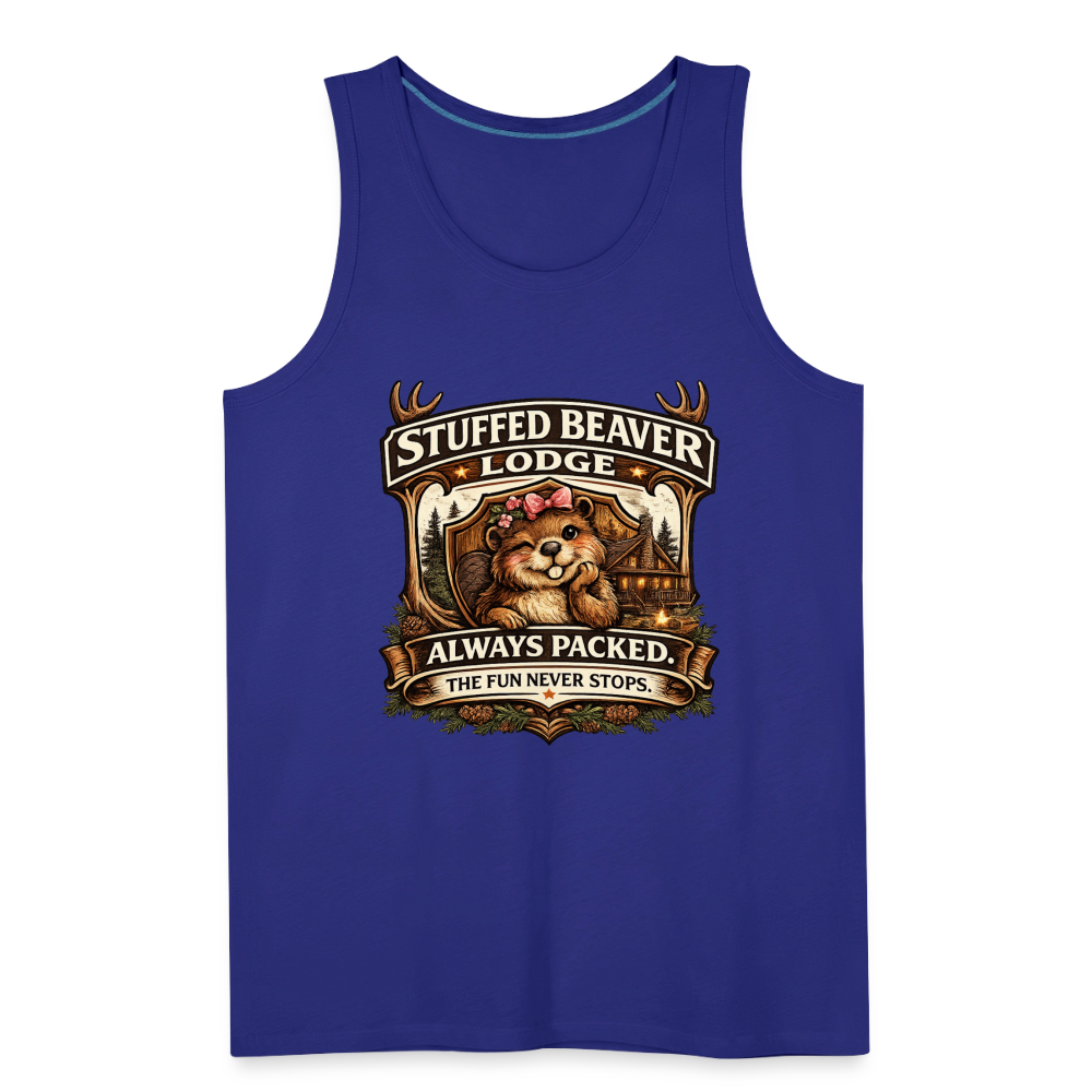 Stuffed Beaver Lodge Funny Adult Tank Top Color: Heather Gray