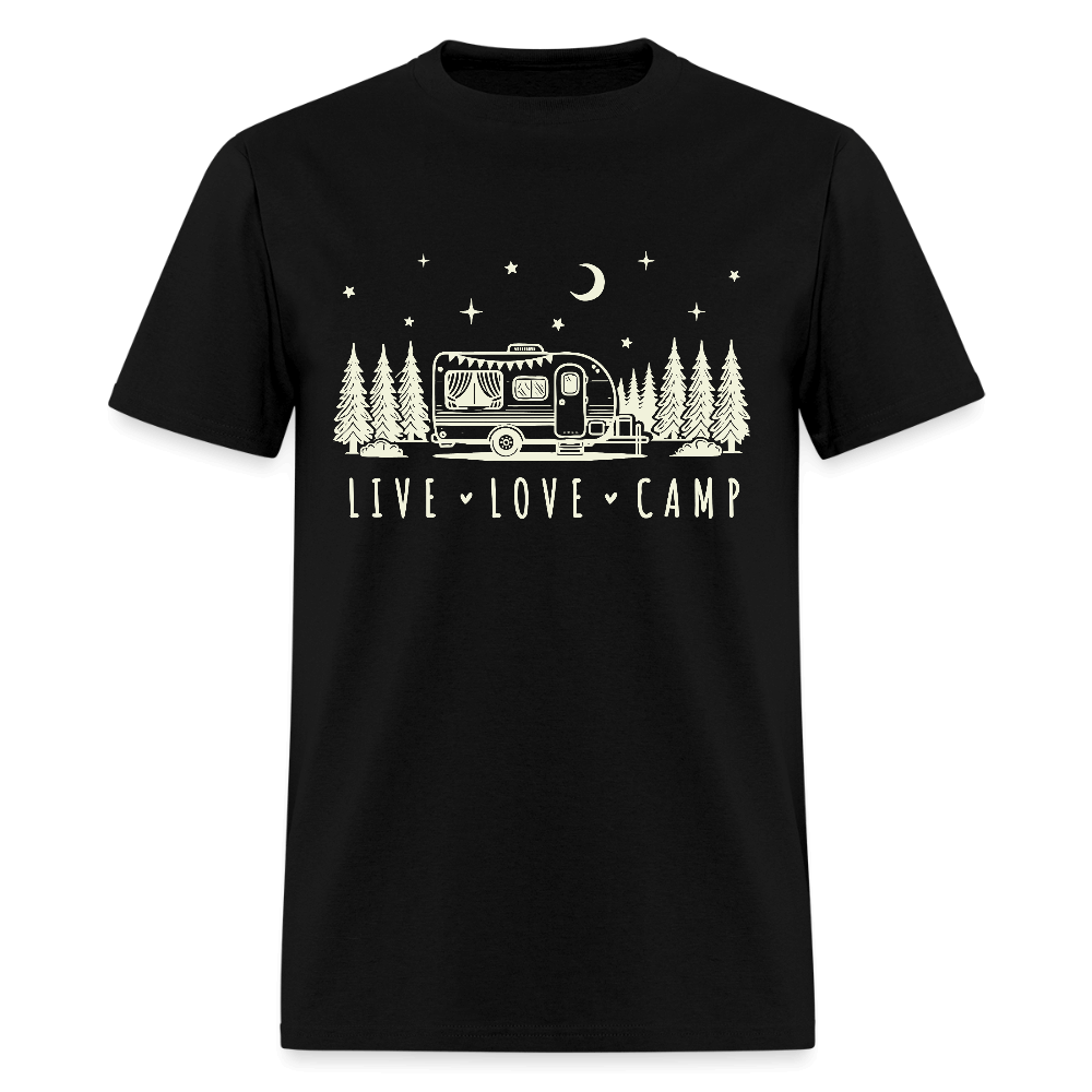 Live Love Camp T-Shirt – Camper Under the Night Sky - black