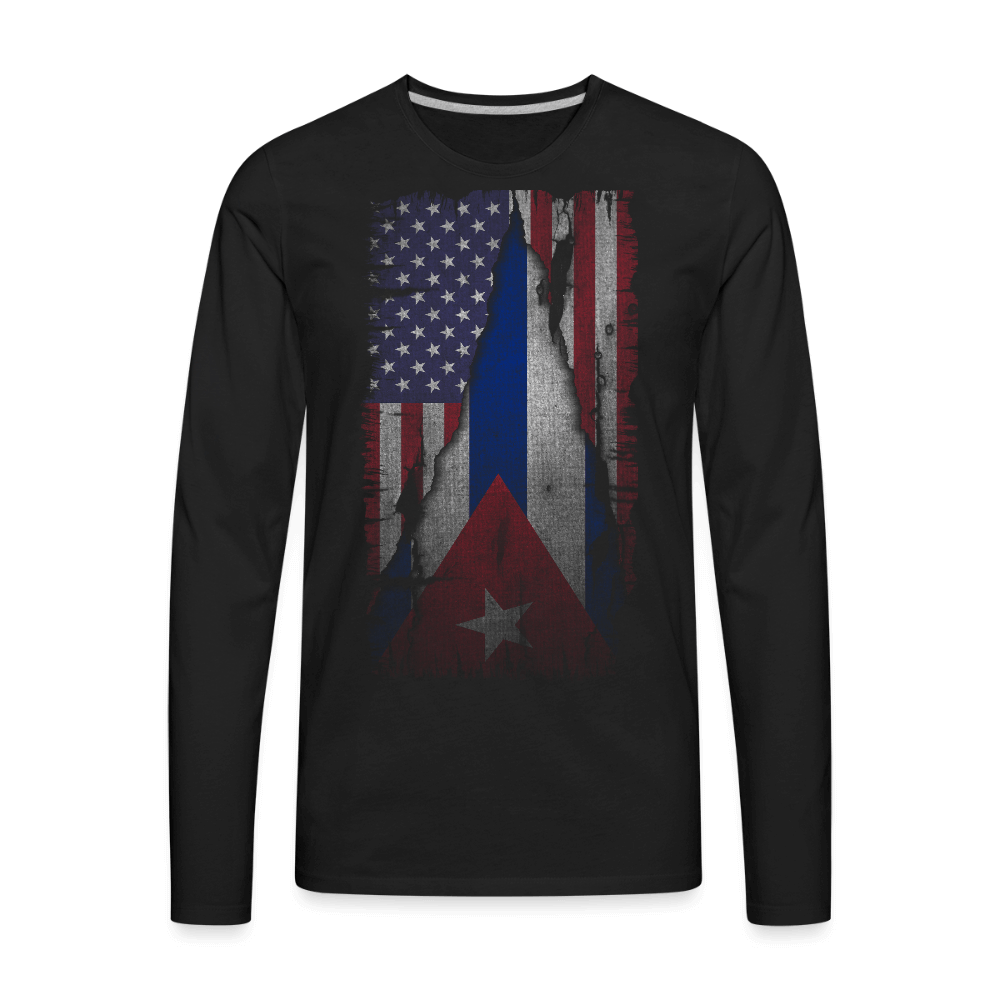 Cuba & USA Flag Men’s Long-Sleeve T-Shirt – Cuban American Heritage Color: black