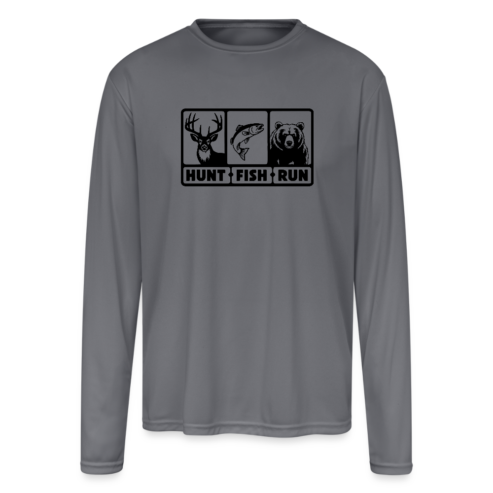 Hunt Fish Run Performance Tee – Funny Outdoor Shirt Color: gray