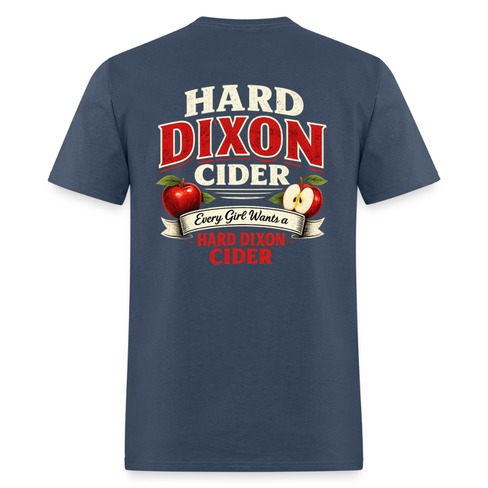 Hard Dixon Cider Funny Graphic T-Shirt (Front & Back Print) Color: Navy