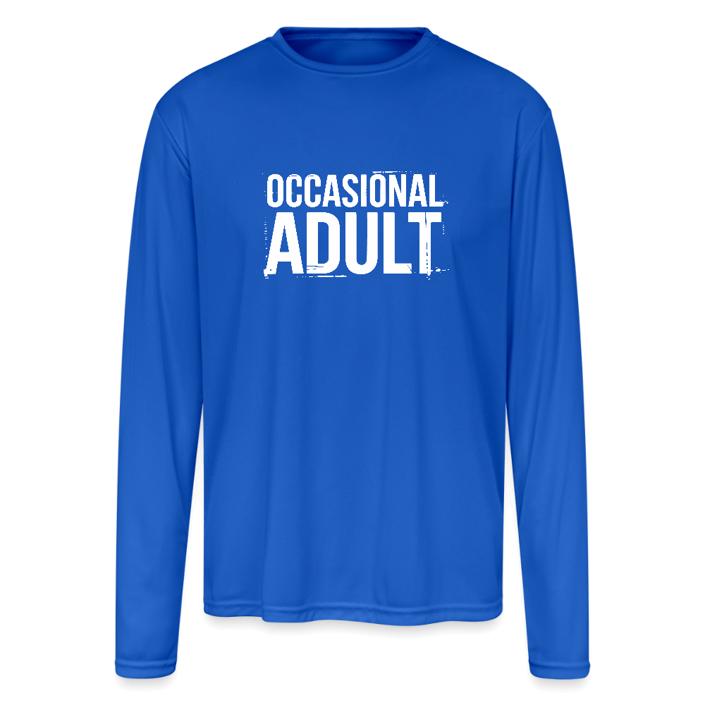 Occasional Adult Men’s Performance Long Sleeve – Funny & Functional Color: royal blue