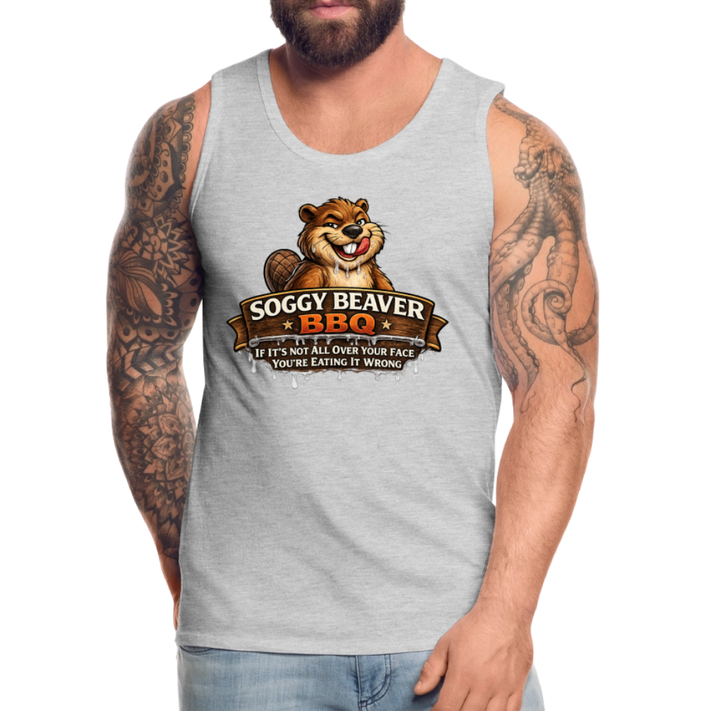 Soggy Beaver BBQ Funny Tank Top Color: Charcoal Grey