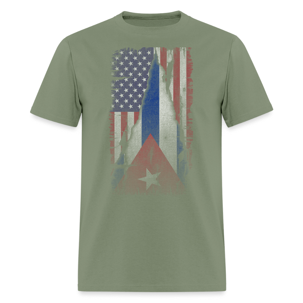 Cuba & USA Flag T-Shirt – Cuban American Pride Tee Color: military green
