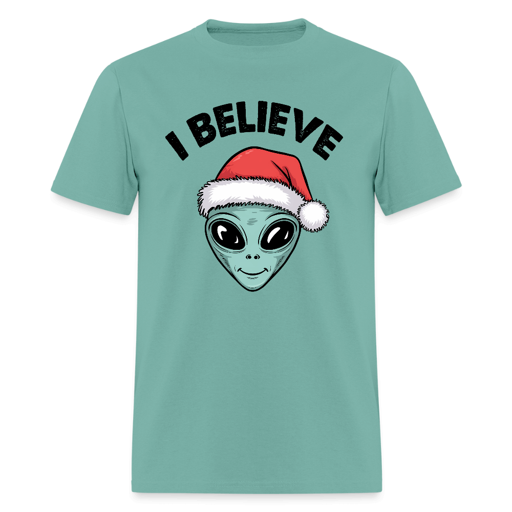I Believe in Santa T-Shirt – Funny Alien Christmas Tee Color: aquatic