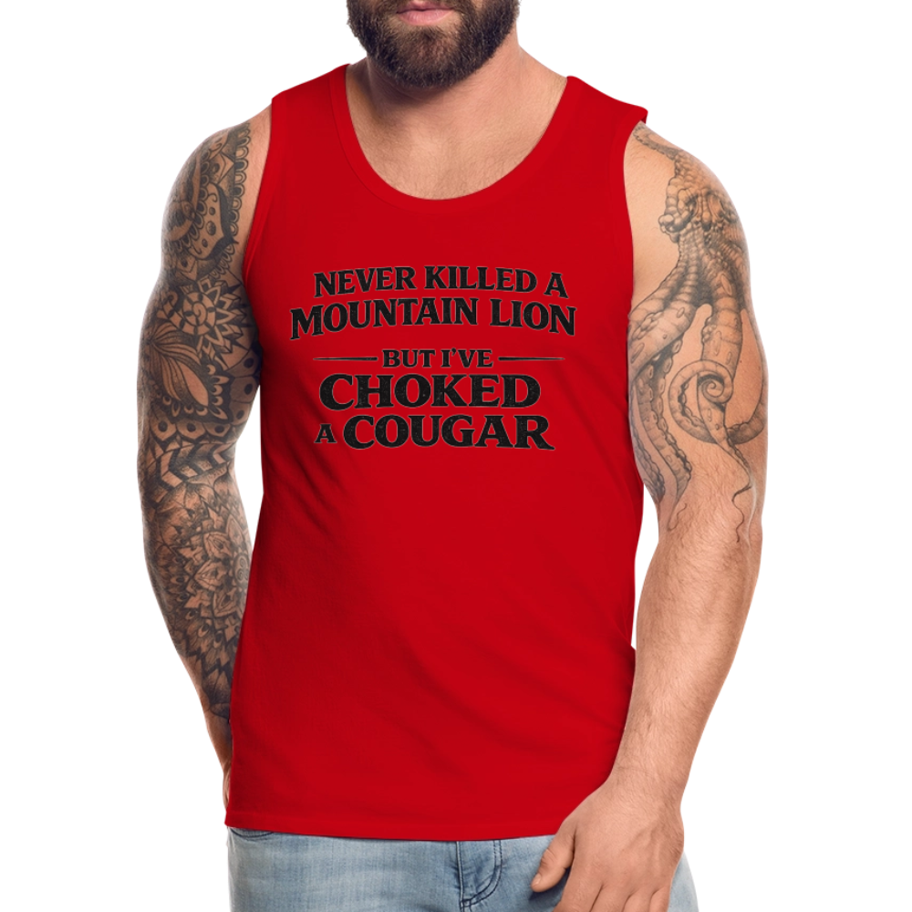 Choked a Cougar Funny Adult Humor Tank Top Color: White