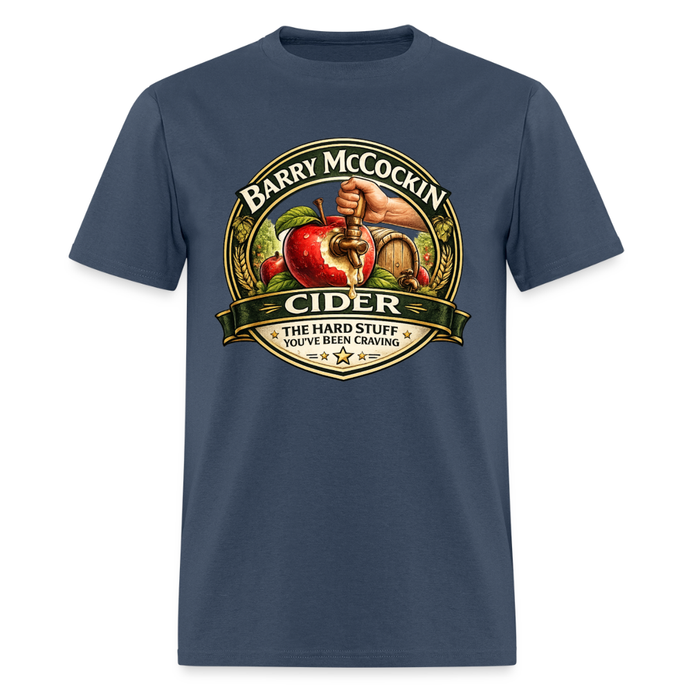 Barry McCockin Cider Funny Graphic T-Shirt Color: Blue Dusk