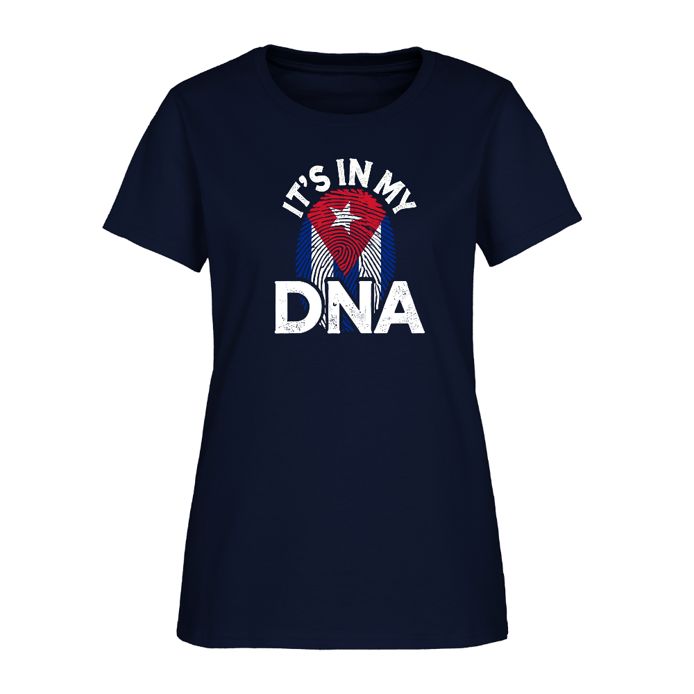 Cuba DNA Women’s T-Shirt – Cuban Pride Tee Color: navy