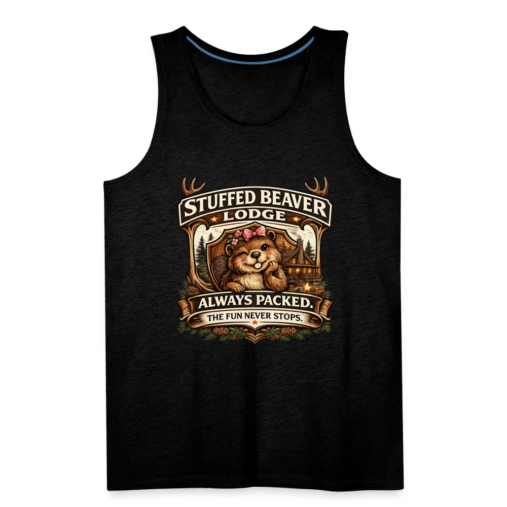 Stuffed Beaver Lodge Funny Adult Tank Top Color: Heather Gray