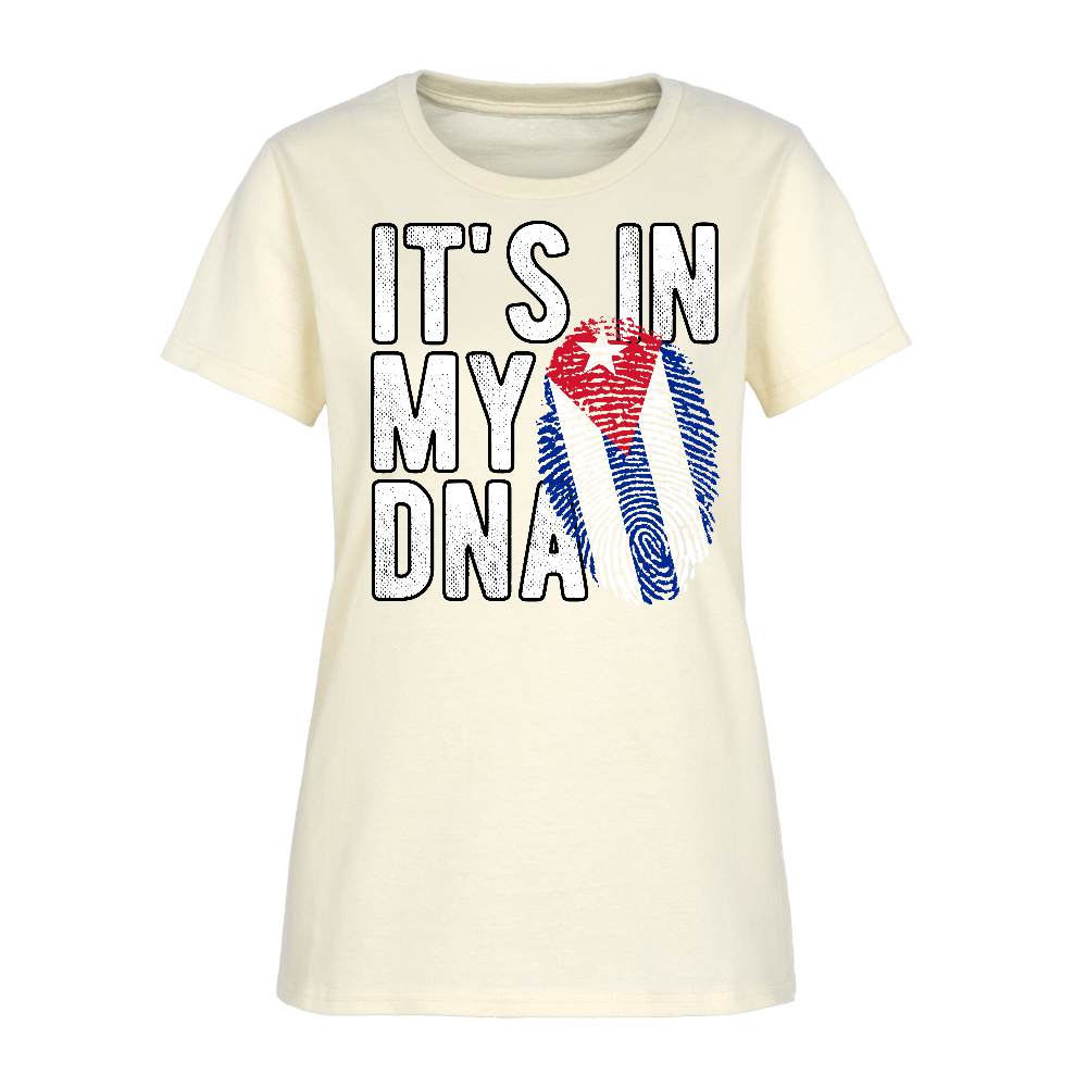 Cuban DNA Women’s T-Shirt – Fingerprint Flag Tee Color: off white