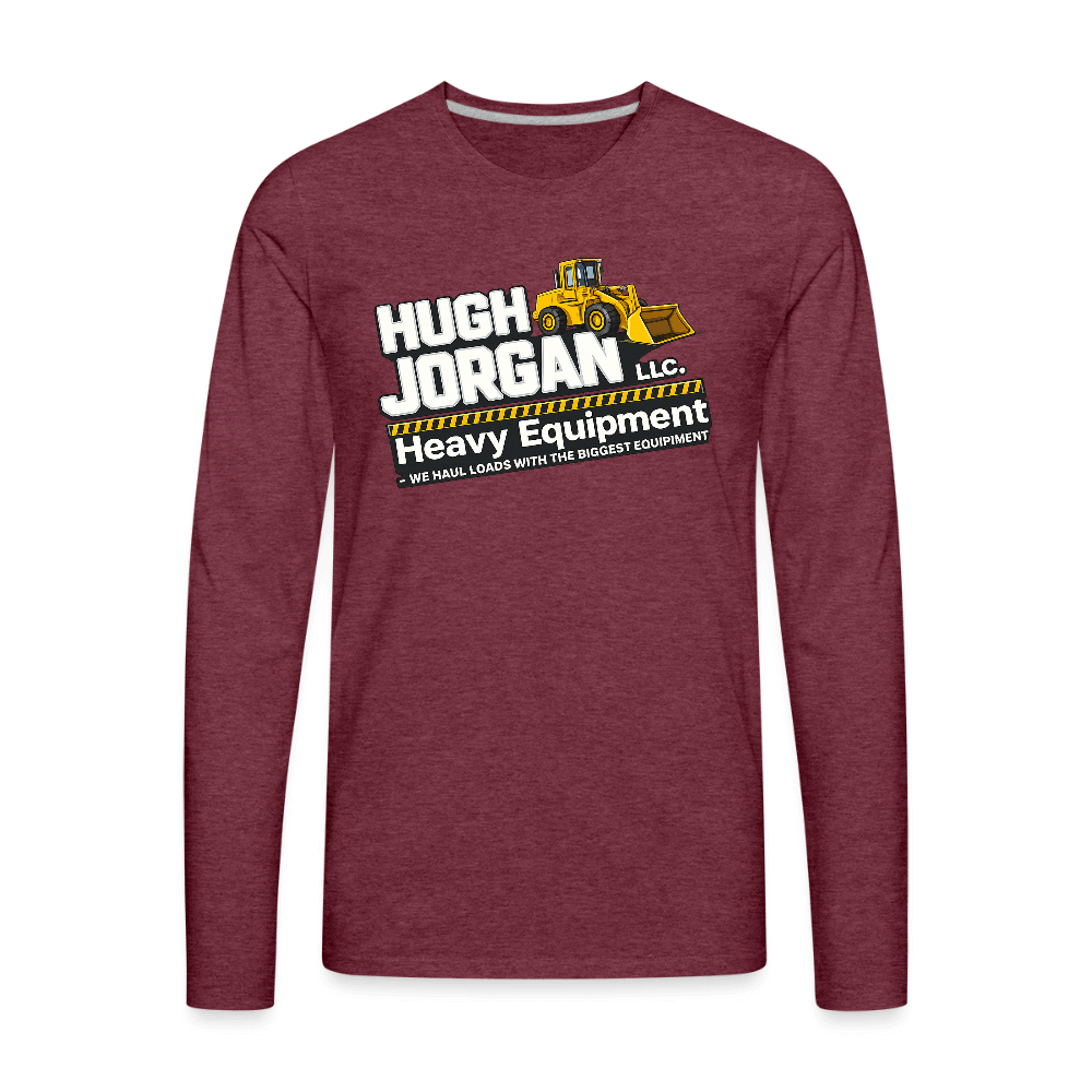Hugh Jorgan Men's Long Sleeve T-Shirt – Funny Adult Humor Shirt Color: heather burgundy