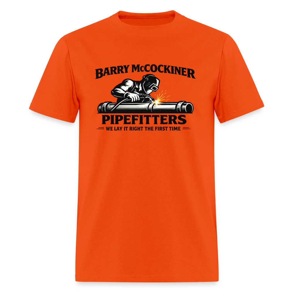 Barry McCockiner Pipefitters Funny Adult T-Shirt Color: Orange