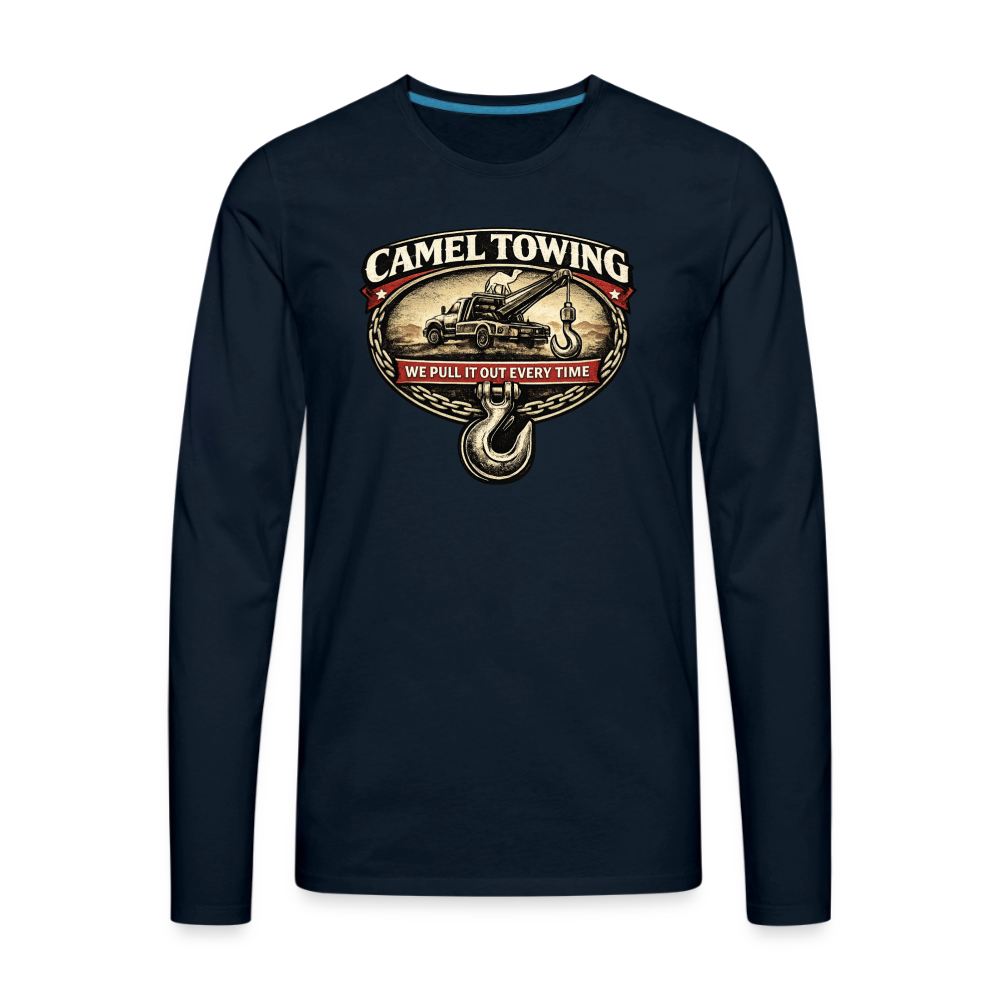 Camel Towing Funny Adult Long Sleeve Shirt Color: Deep Navy