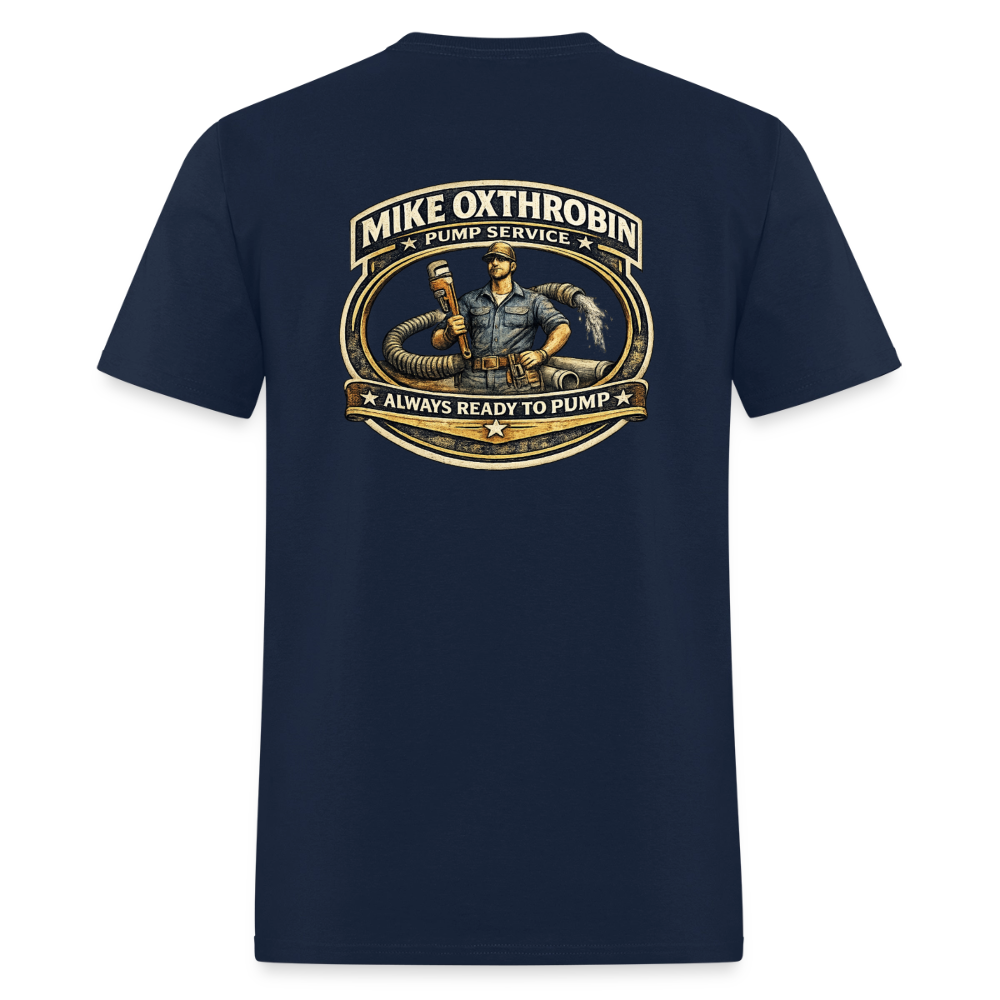 Mike Oxthrobin Pump Service Double-Sided Funny Humor Tee Color: dark red