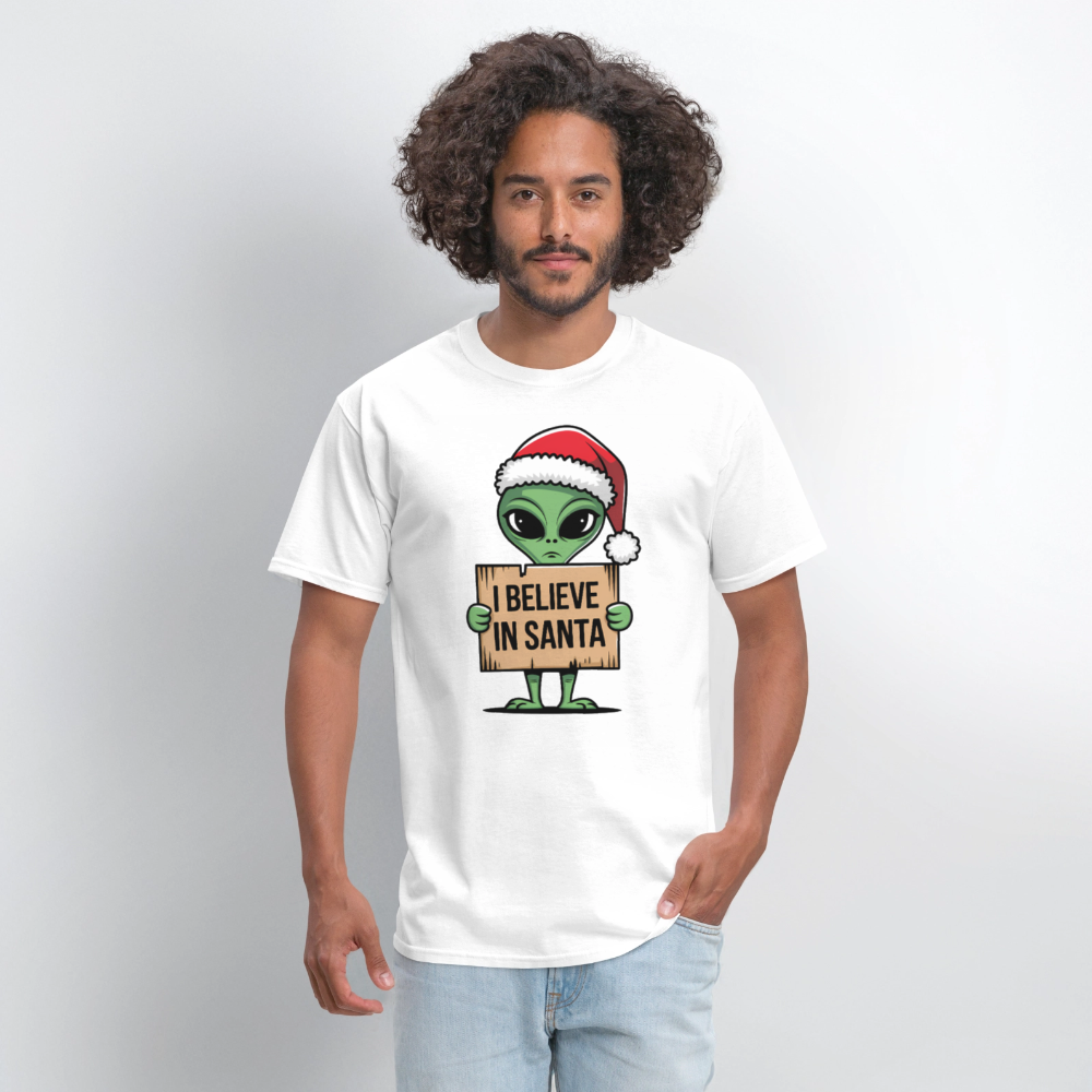 I Believe in Santa T-Shirt – Funny Alien Christmas Tee Color: red
