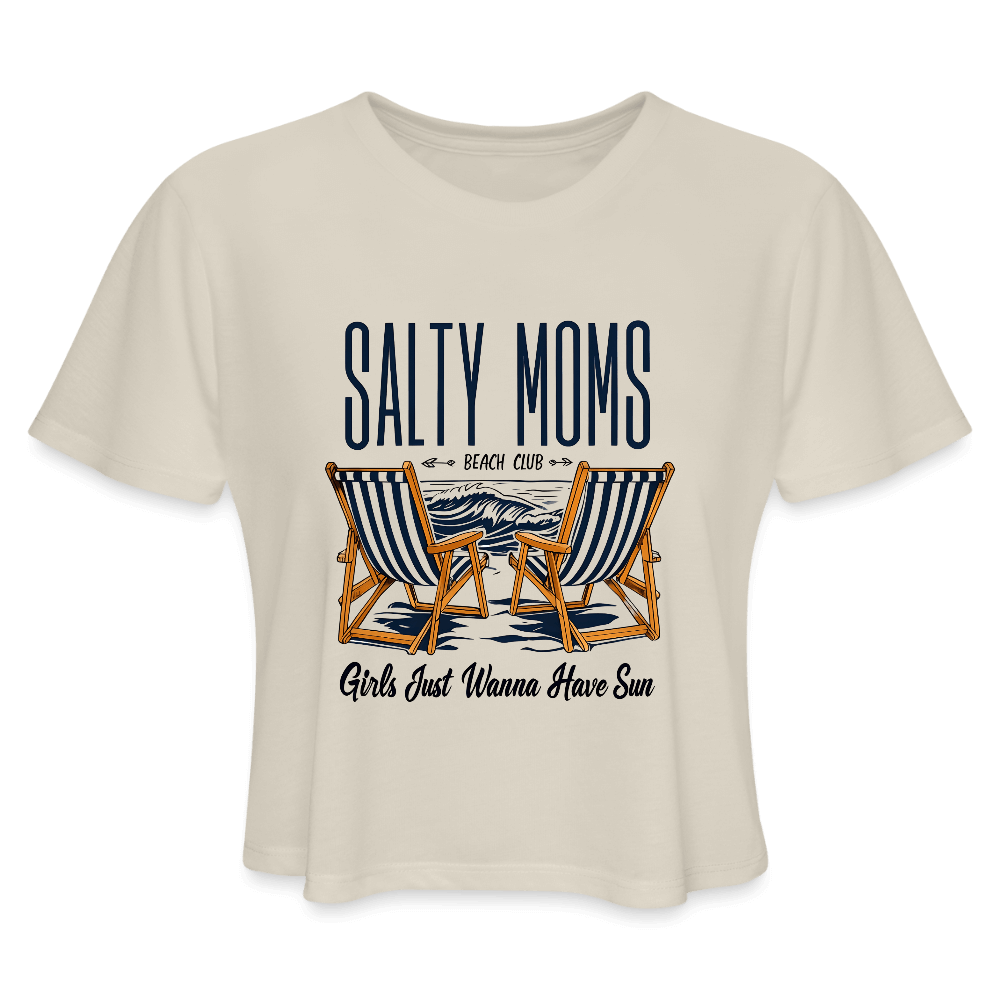 Salty Moms Beach Club Cropped T-Shirt – Fun Beach Tee - dust