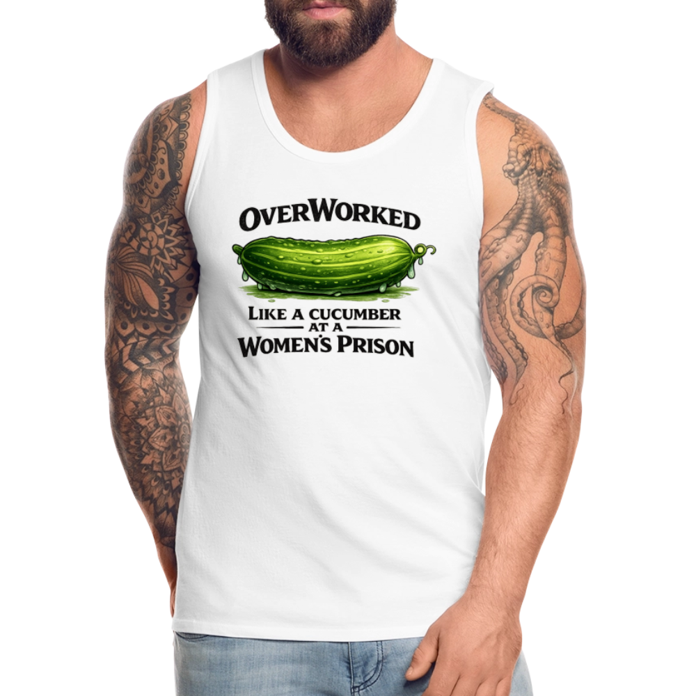 OverWorked Cucumber Funny Adult Humor Tank Top Color: White