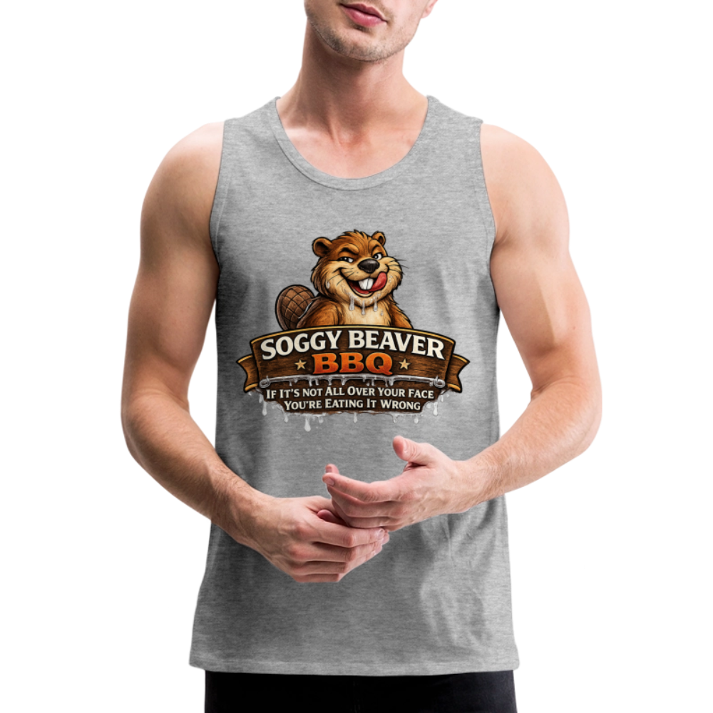 Soggy Beaver BBQ Funny Tank Top Color: Heather Gray
