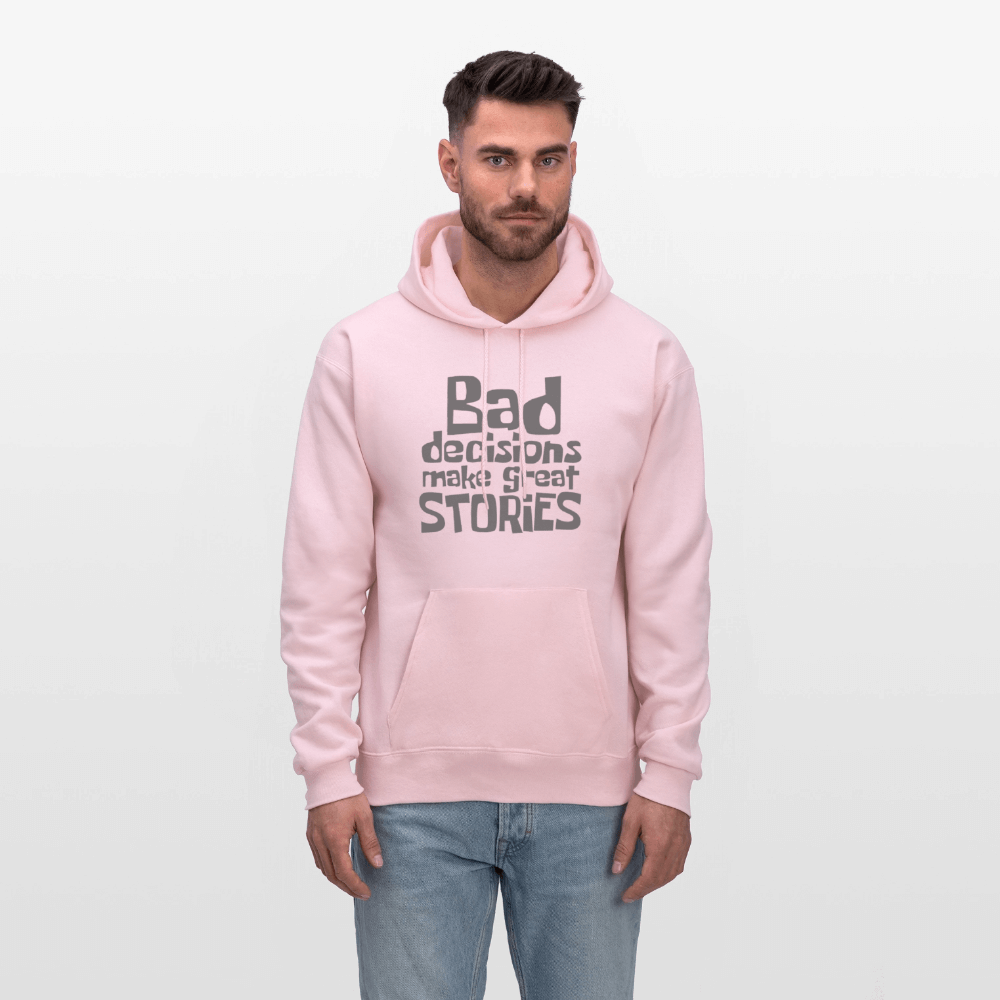 Bad Decisions Make Great Stories Hoodie (Grey Letters) Color: heather gray