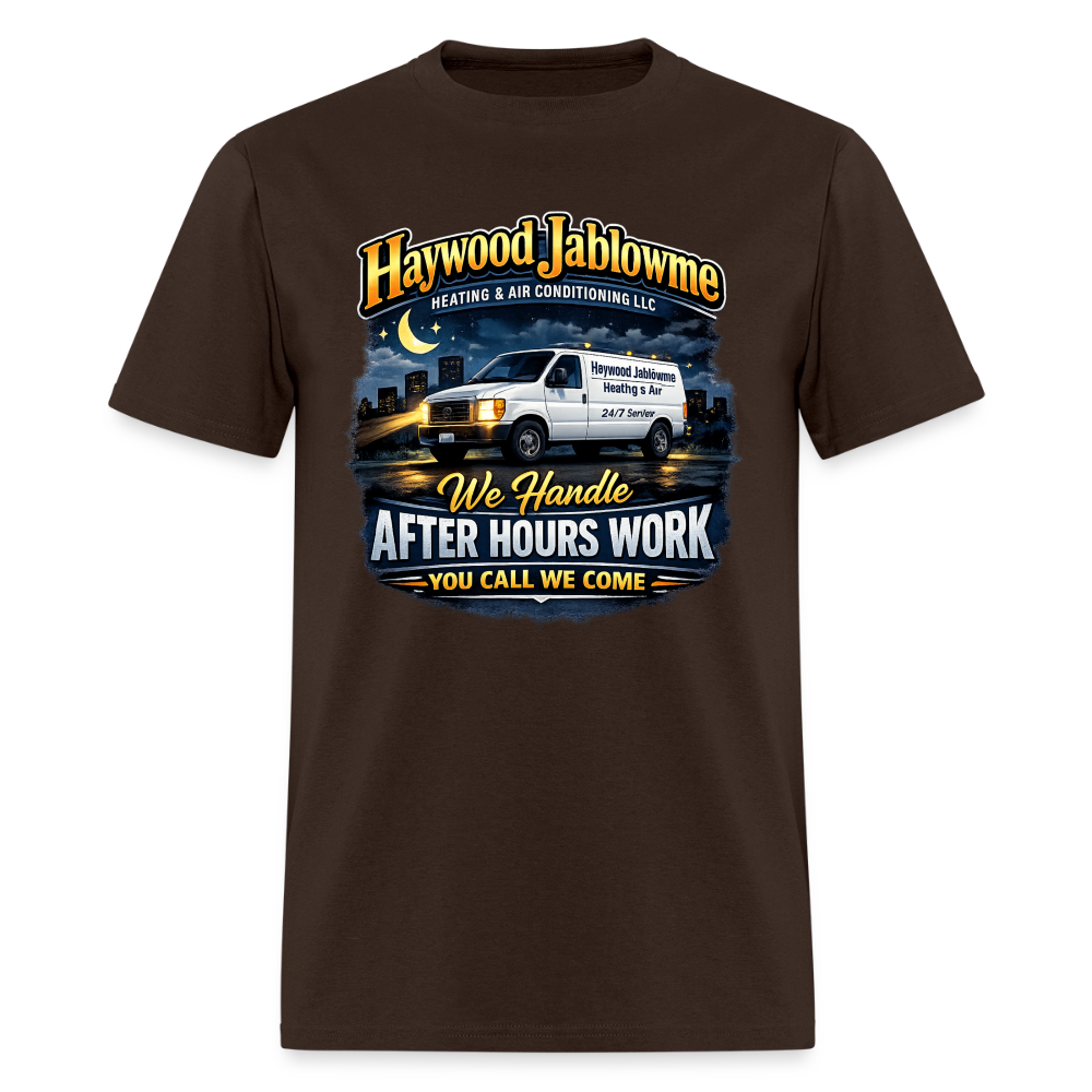 Haywood Jablowme Funny HVAC T-Shirt Color: Brown