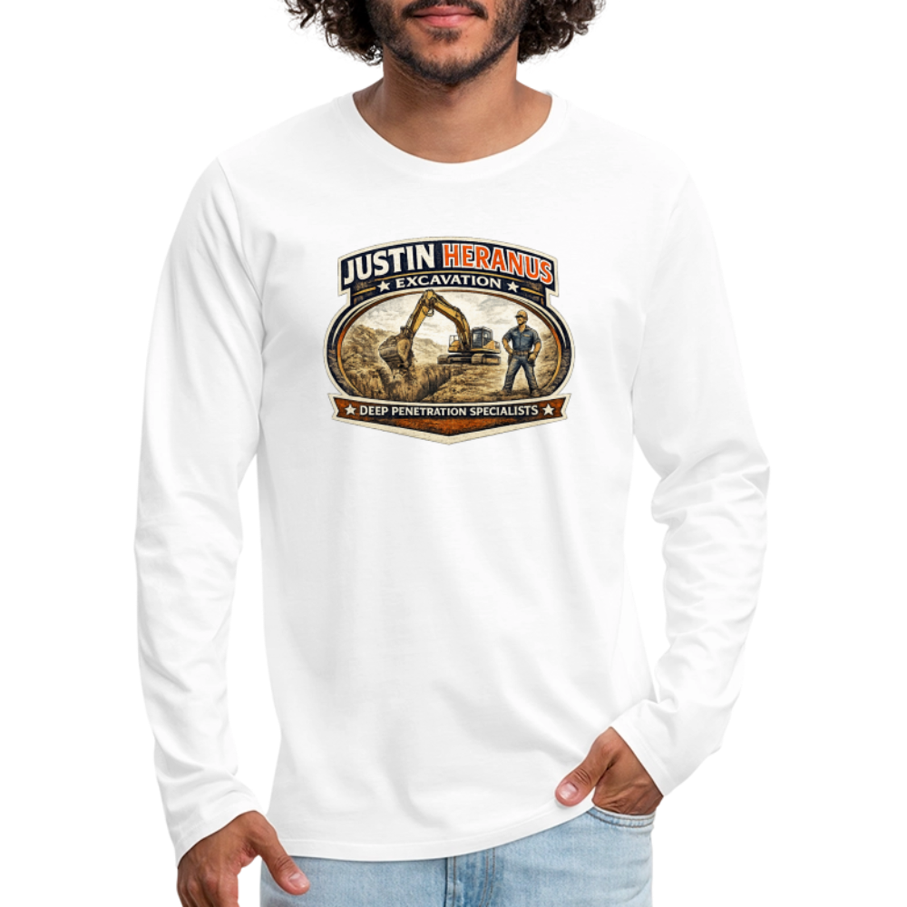 Justin Heranus Drilling Co Long Sleeve Funny Humor Shirt Color: white