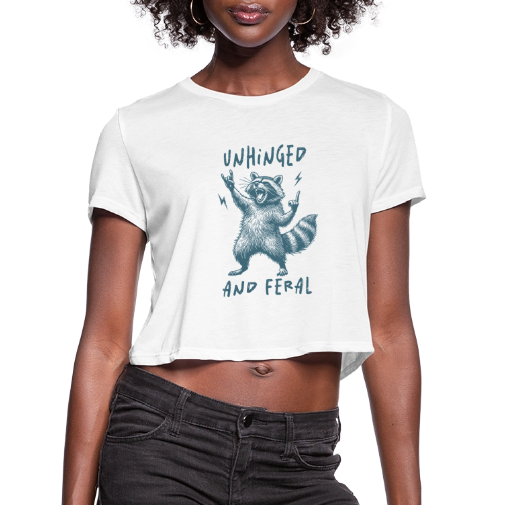 Unhinged and Feral Women's Cropped Top T-Shirt - white
