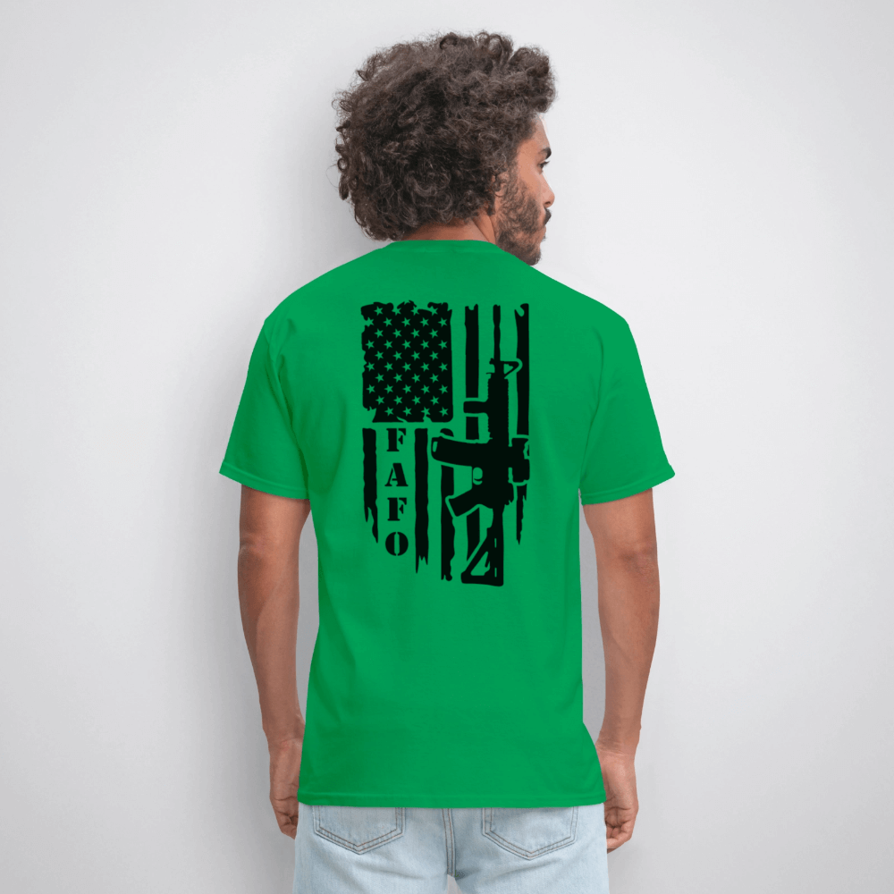 FAFO T-Shirt – AR-15 & American Flag Back Print Color: heather gray