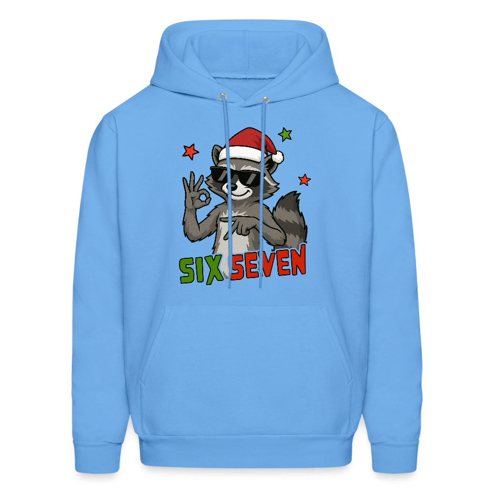 Six Seven 67 Raccoon Christmas Hoodie Color: carolina blue
