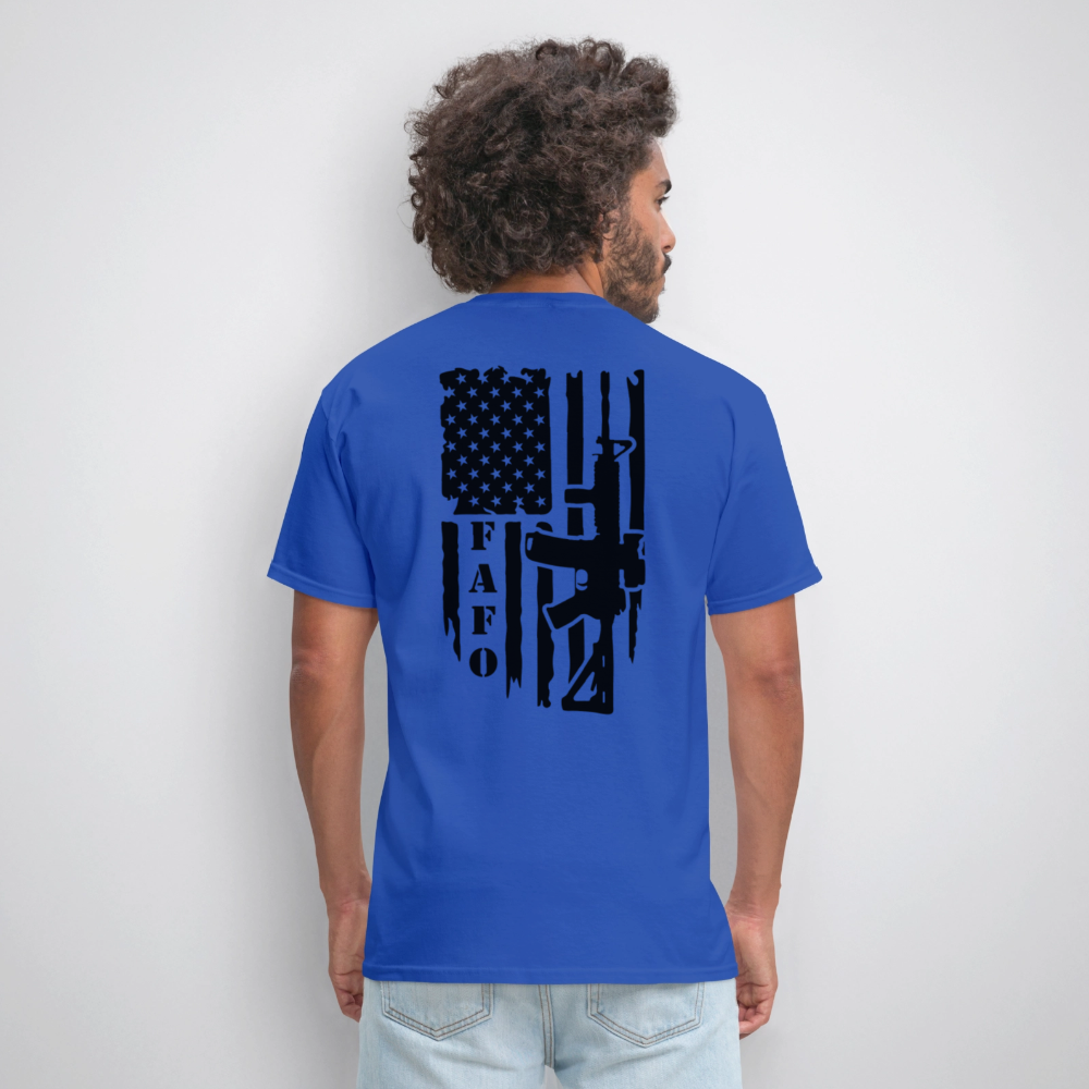 FAFO T-Shirt – AR-15 & American Flag Back Print Color: heather gray