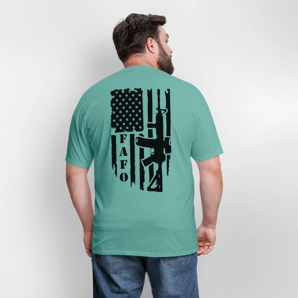 FAFO T-Shirt – AR-15 & American Flag Back Print Color: heather gray