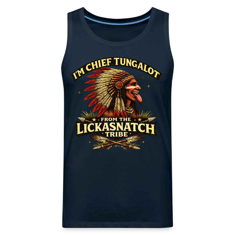Chief Tungalot Lickasnatch Tribe Funny Tank Top Color: Royal Blue