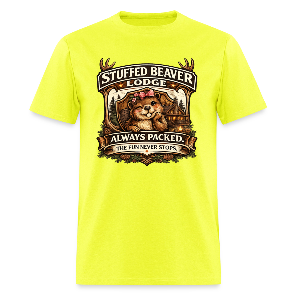 Stuffed Beaver Lodge Funny Adult T-Shirt Color: Black