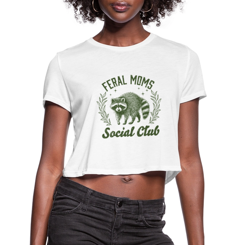 Feral Mom's Social Club Women's Cropped Top T-Shirt - white