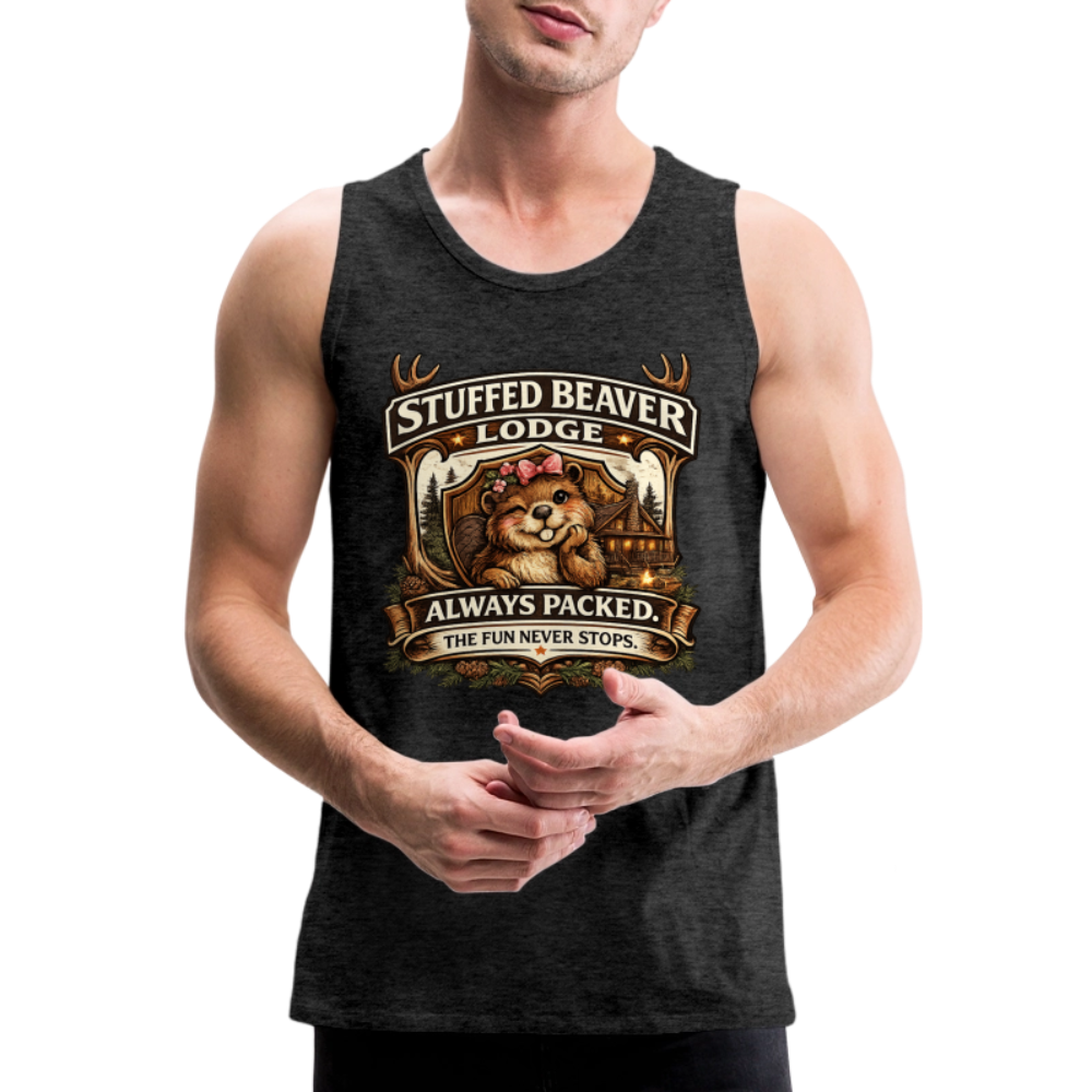 Stuffed Beaver Lodge Funny Adult Tank Top Color: Heather Gray