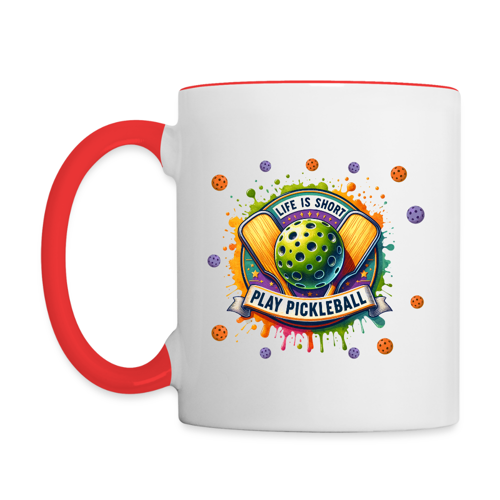 Life Is Short Play Pickleball Coffee Mug - white/red