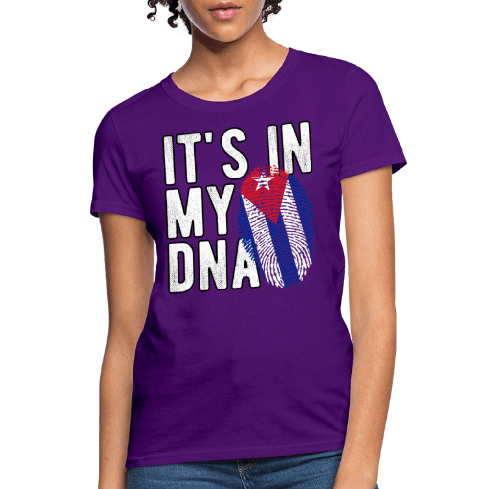 Cuban DNA Women’s T-Shirt – Fingerprint Flag Tee Color: purple