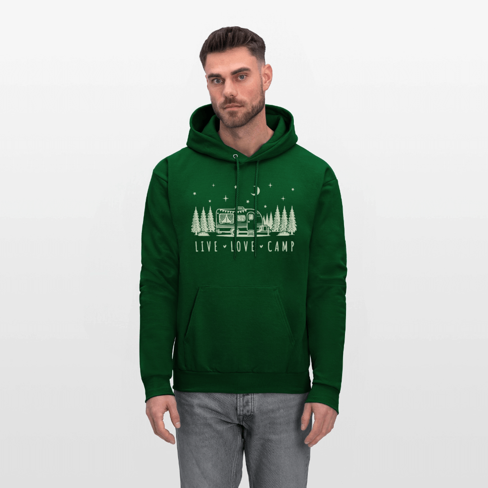 Live Love Camp Hoodie – Camper Under the Stars - forest green