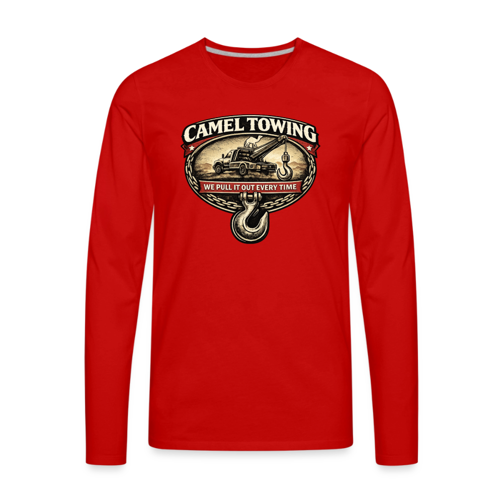 Camel Towing Funny Adult Long Sleeve Shirt Color: Red