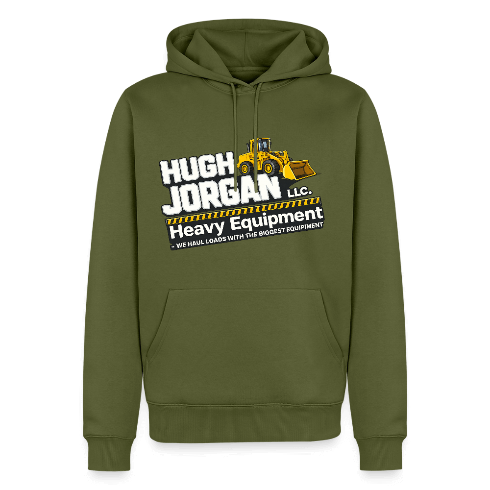 Hugh Jorgan Heavy Equipment Hoodie – Adult Humor Men's Hoodie Color: khaki green