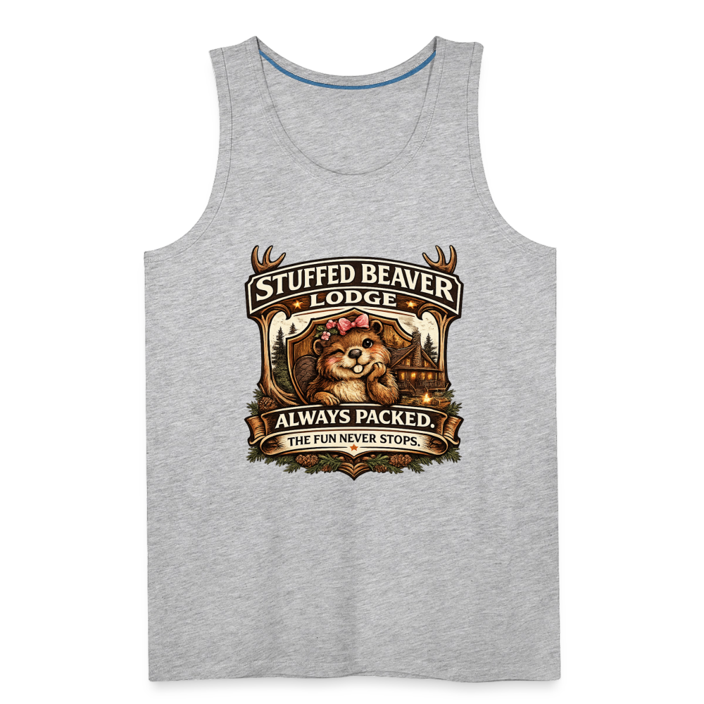 Stuffed Beaver Lodge Funny Adult Tank Top Color: Heather Gray