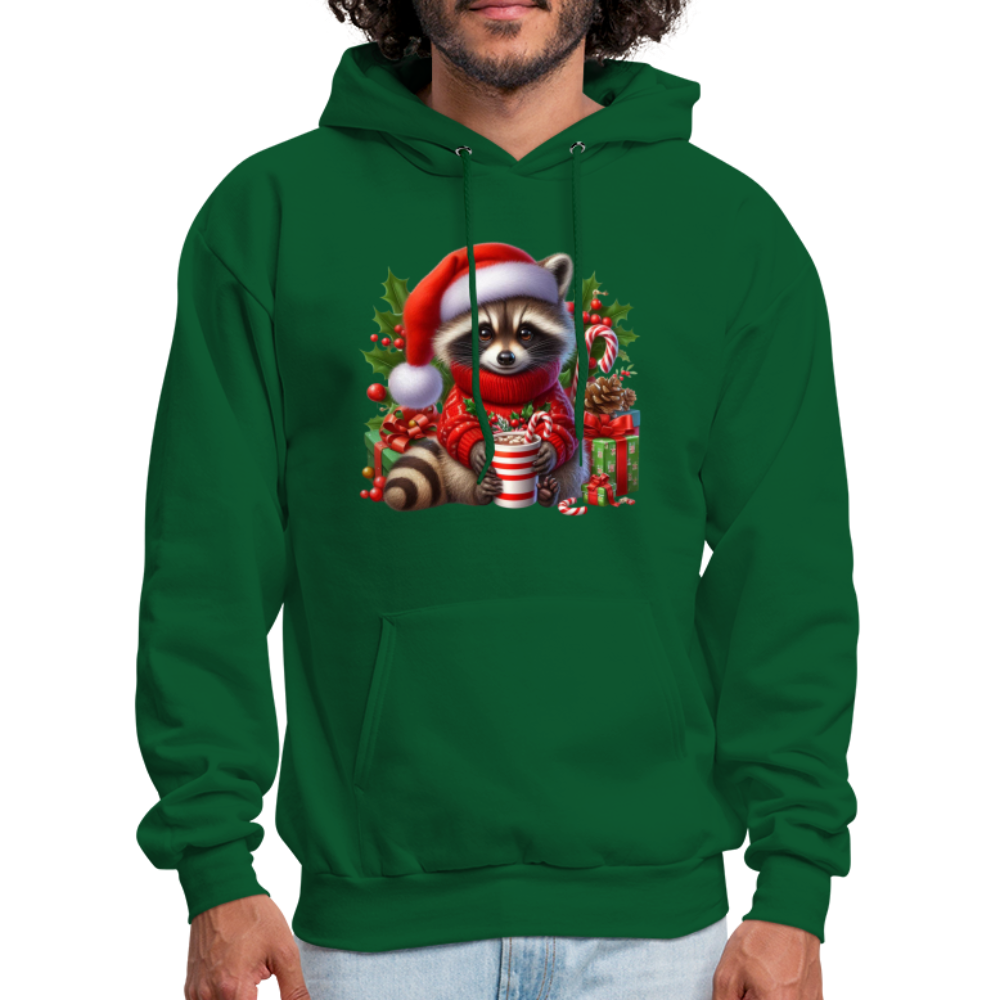Christmas Cute Feral Raccoon Hoodie - forest green