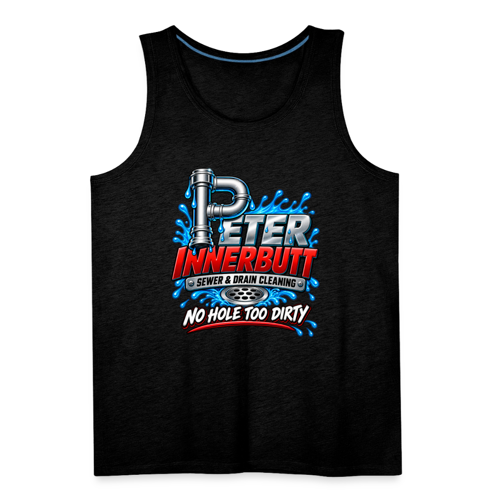 Peter Innerbutt Funny Men's Tank Top – No Hole Too Dirty Adult Humor Shirt Color: charcoal grey